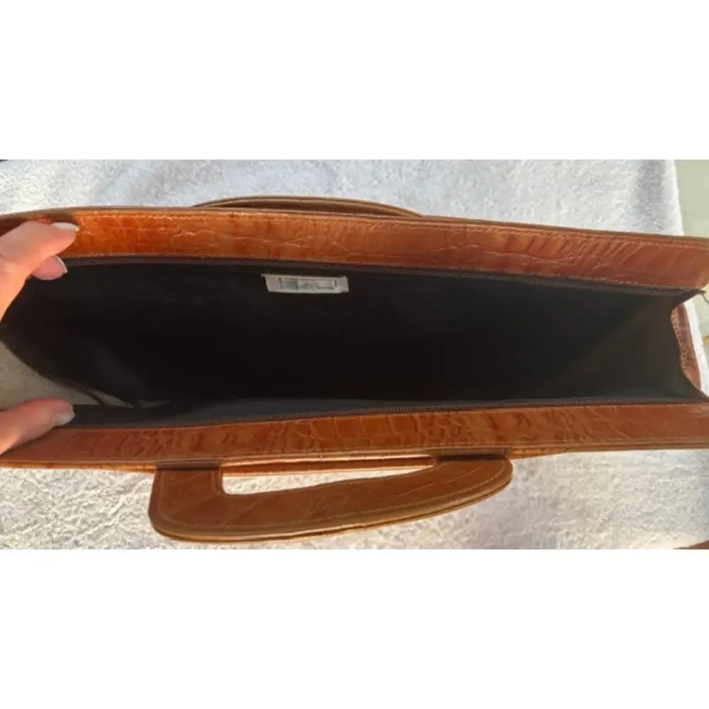 Vintage Brown Flores Croc Embossed Leather Briefcase Attache Retractable Handles